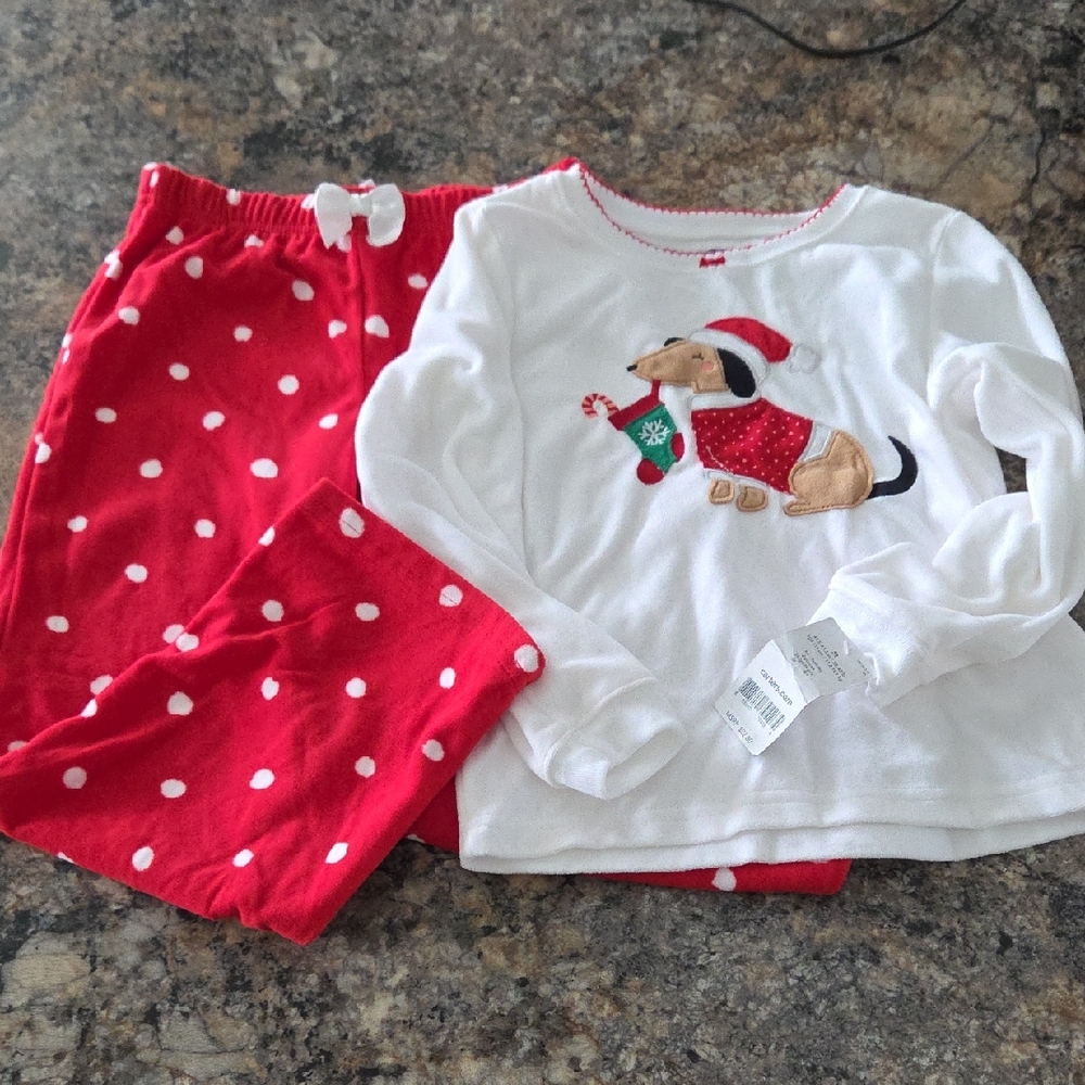 Carter's Size 5 T Girl's Red and White‎ Christmas Dog Pajama Set NWT